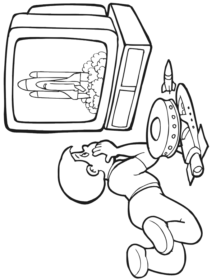 Space shuttle coloring page boy watching shuttle launch