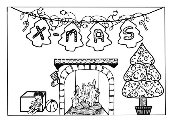 Night before christmas adult coloring page