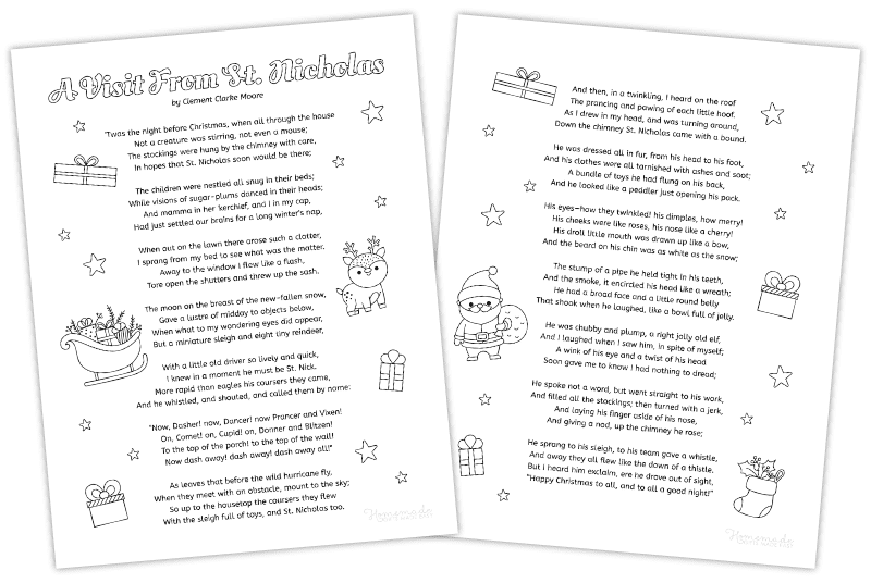 Twas the night before christmas poem printables