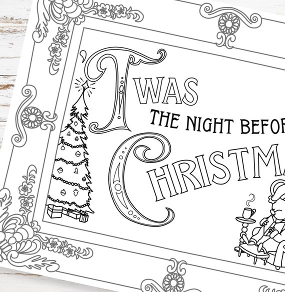 Twas the night before christmas coloring page holiday pdf printable winter activity