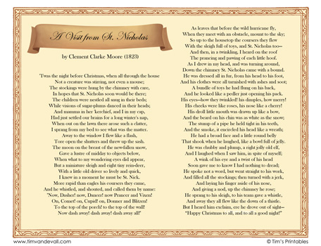 Printable twas the night before christmas poem lyrics â tims printables