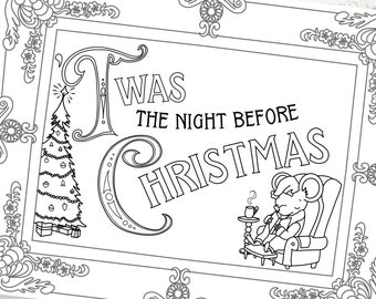 Twas the night before christmas coloring page holiday pdf printable winter activity