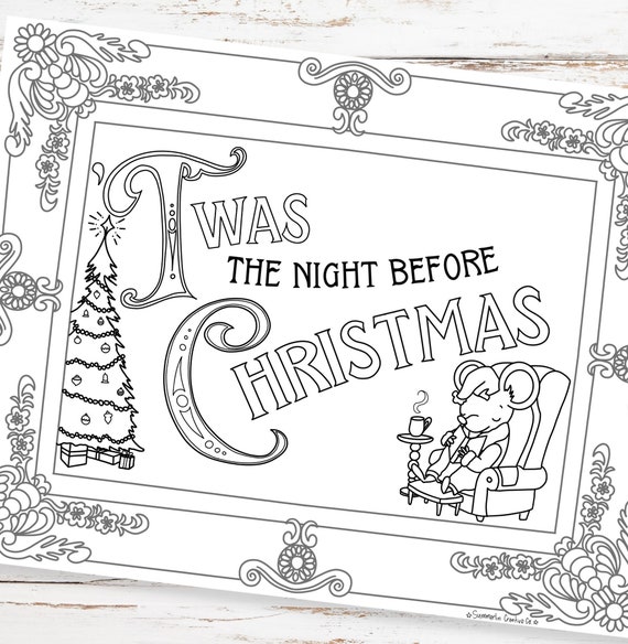 Twas the night before christmas coloring page holiday pdf printable winter activity