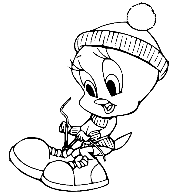 Tweety bird in the boots coloring page