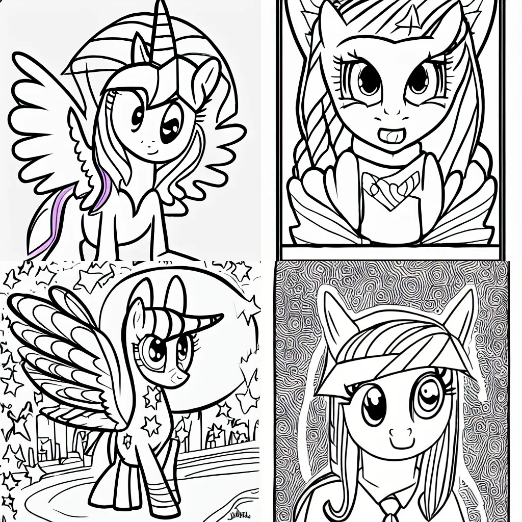 Twilight sparkle page from childrens coloring book stable diffusion