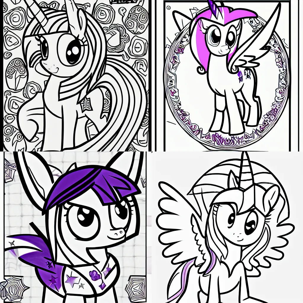 Twilight sparkle page from childrens coloring book stable diffusion