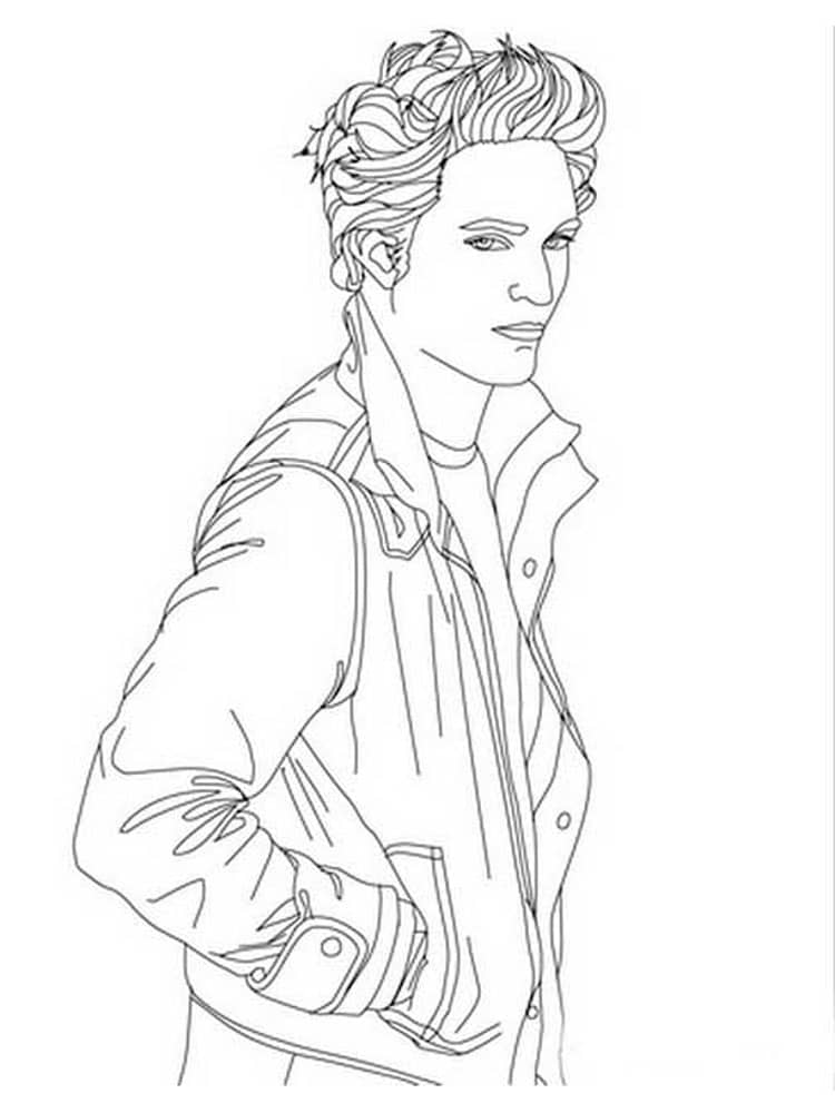 Edward in a coat from the twilight movie coloring page