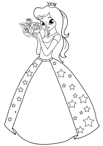 Princess with roses coloring page free printable coloring pages