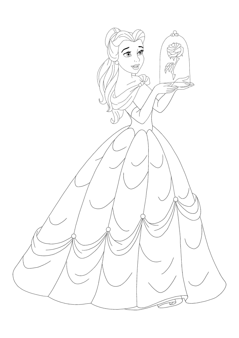 Princess belle with rose coloring pages