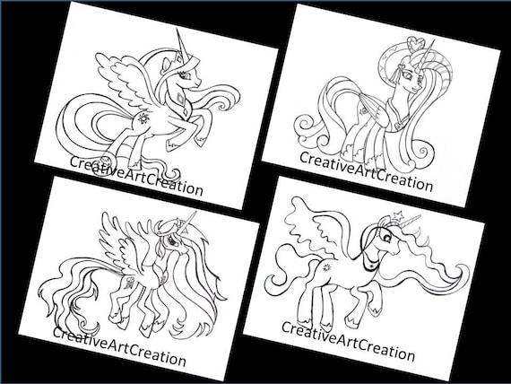 Pack my little pony coloring pages book cadence princess celestia rainbow dash twilight sparkle printable digital artwork instant download