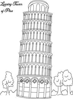 Collection of landmarks around the world coloring pages