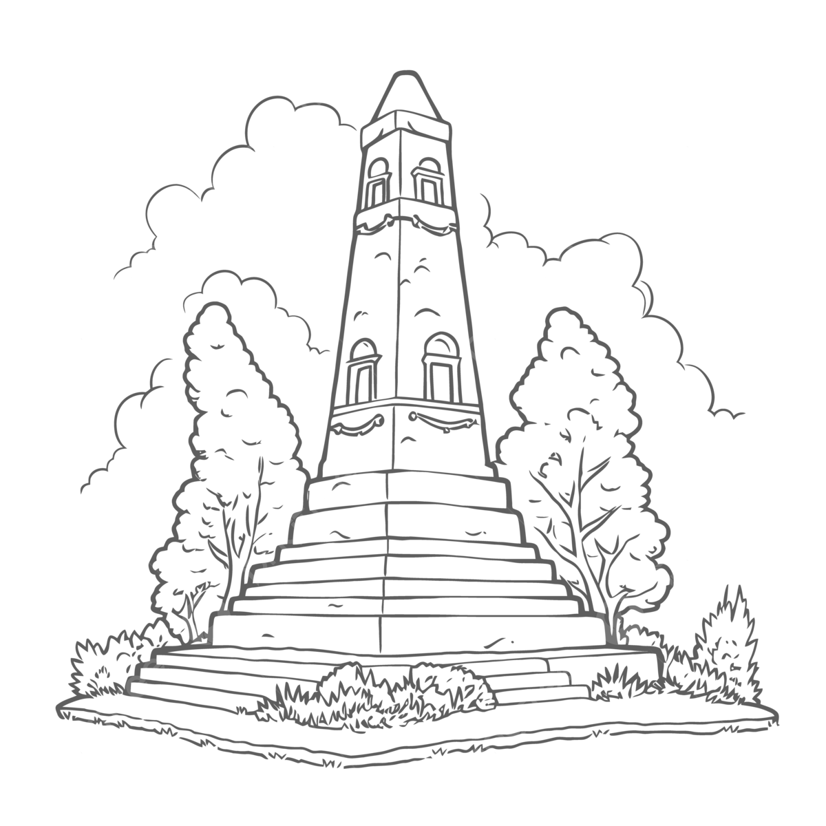 One of the towers of the memorial coloring page outline sketch drawing vector wing drawing ring drawing tower drawing png and vector with transparent background for free download