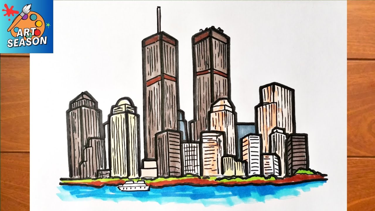 How to draw the twin towers step by step