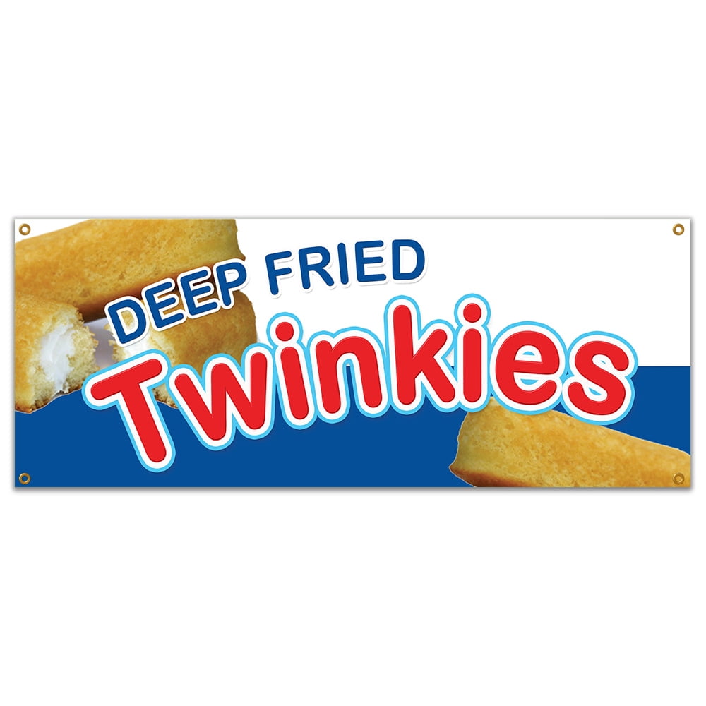 Deep fried twinkies banner sign warm homemade fryed stick candy bar twinkie