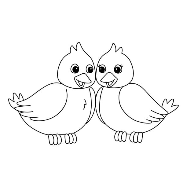 Love birds isolated coloring page for kids stock illustration