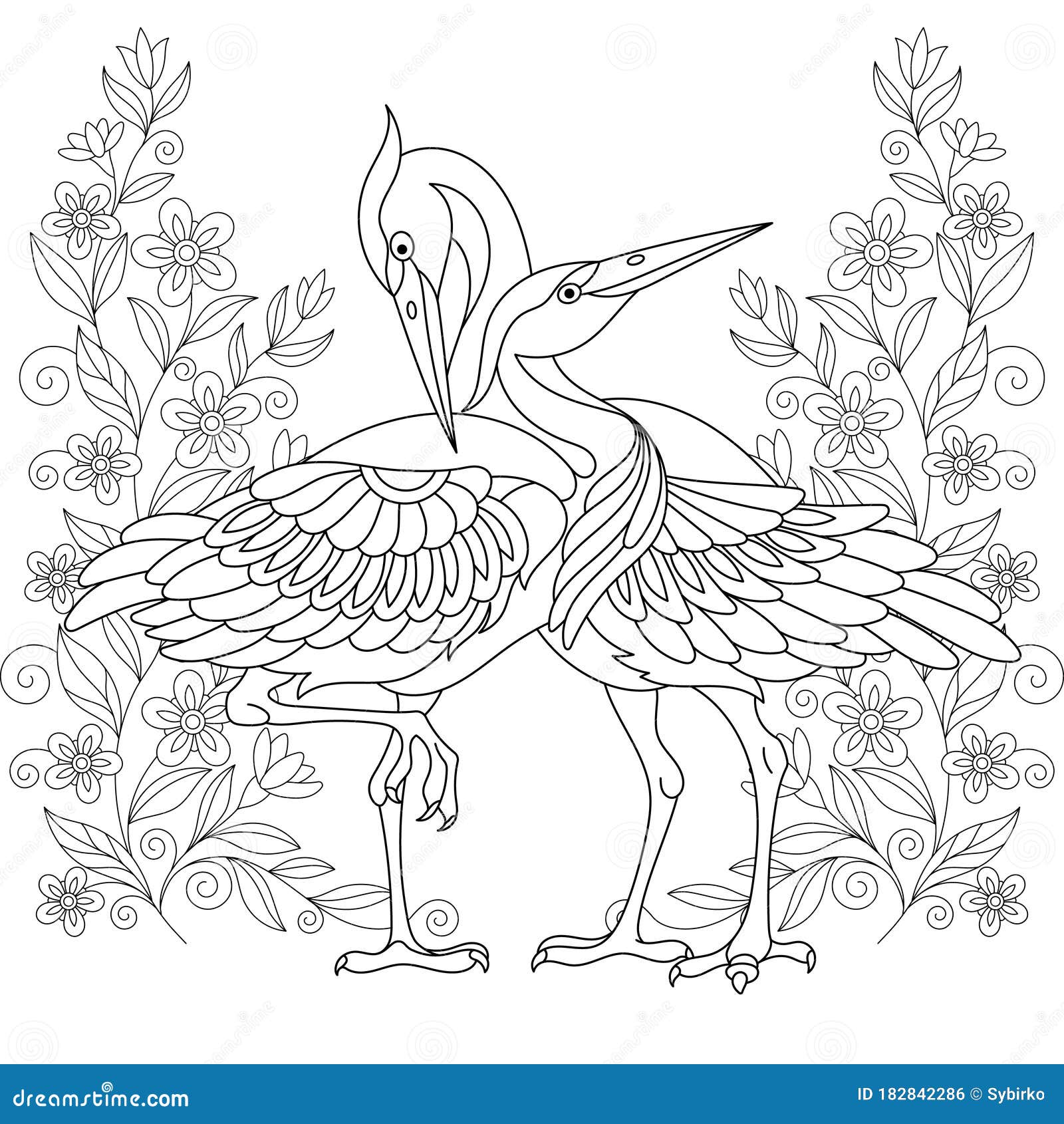 Coloring page with two birds in love stock vector