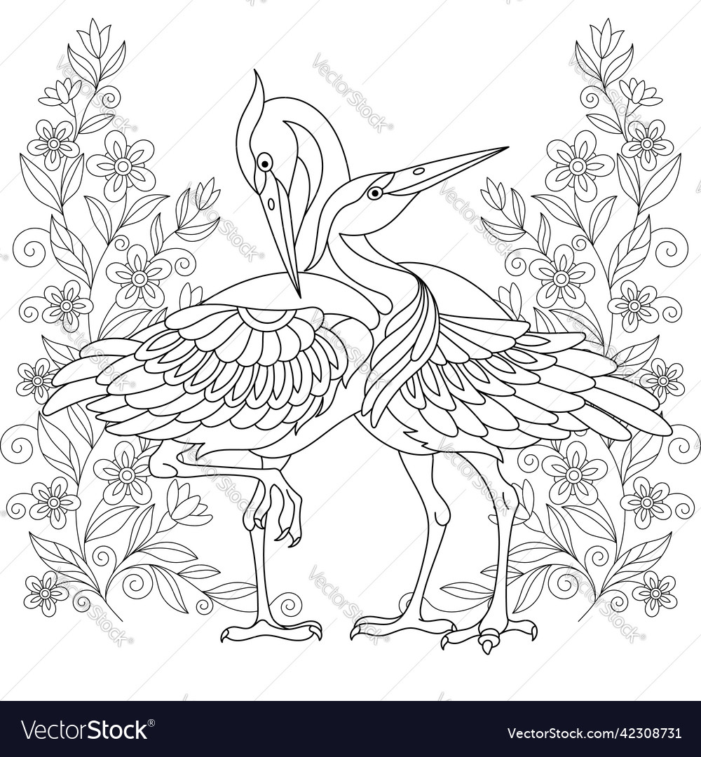 Coloring page with two birds in love royalty free vector