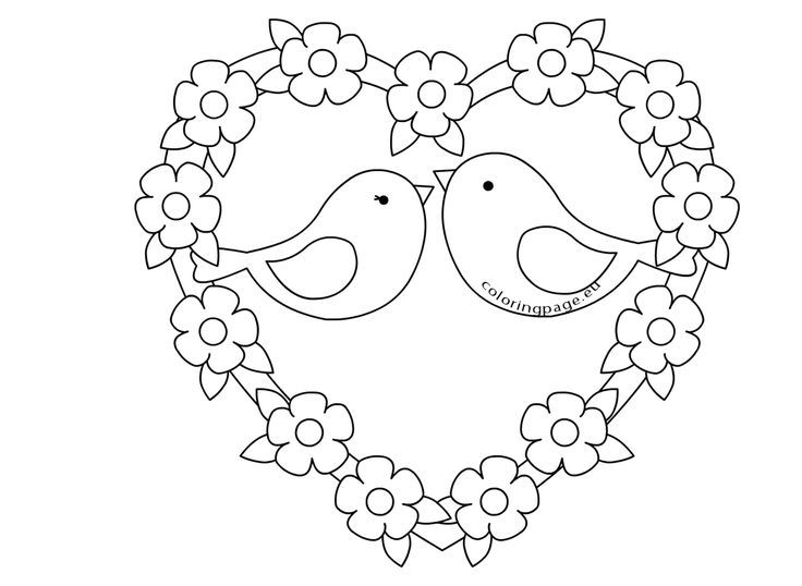 Two birds sketch with love heart heart coloring pages bird sketch valentines day coloring page
