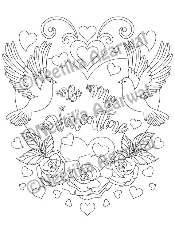 Love birds dove couple valentine adult coloring page valentines day coloring page printable coloring page digital download