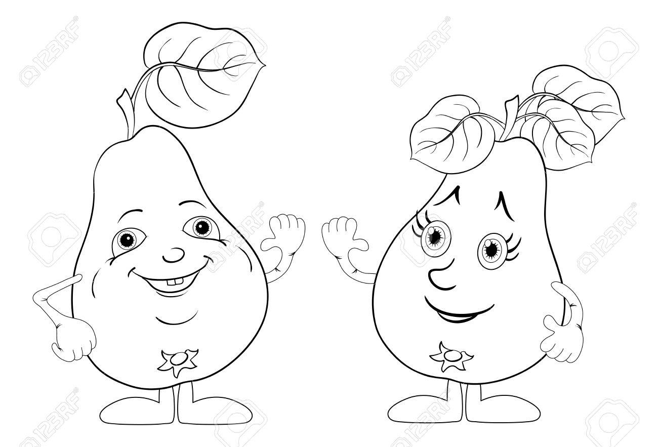 Cartoon fruits two character pears with leaves royalty free svg cliparts vectors and stock illustration image