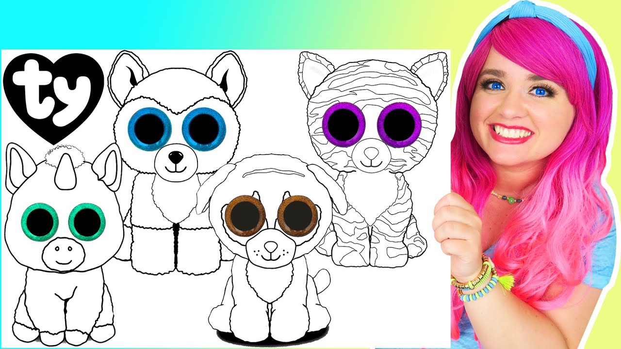 Coloring ty beanie boos coloring pages duke the dog tabitha the cat slush the husky unicorn