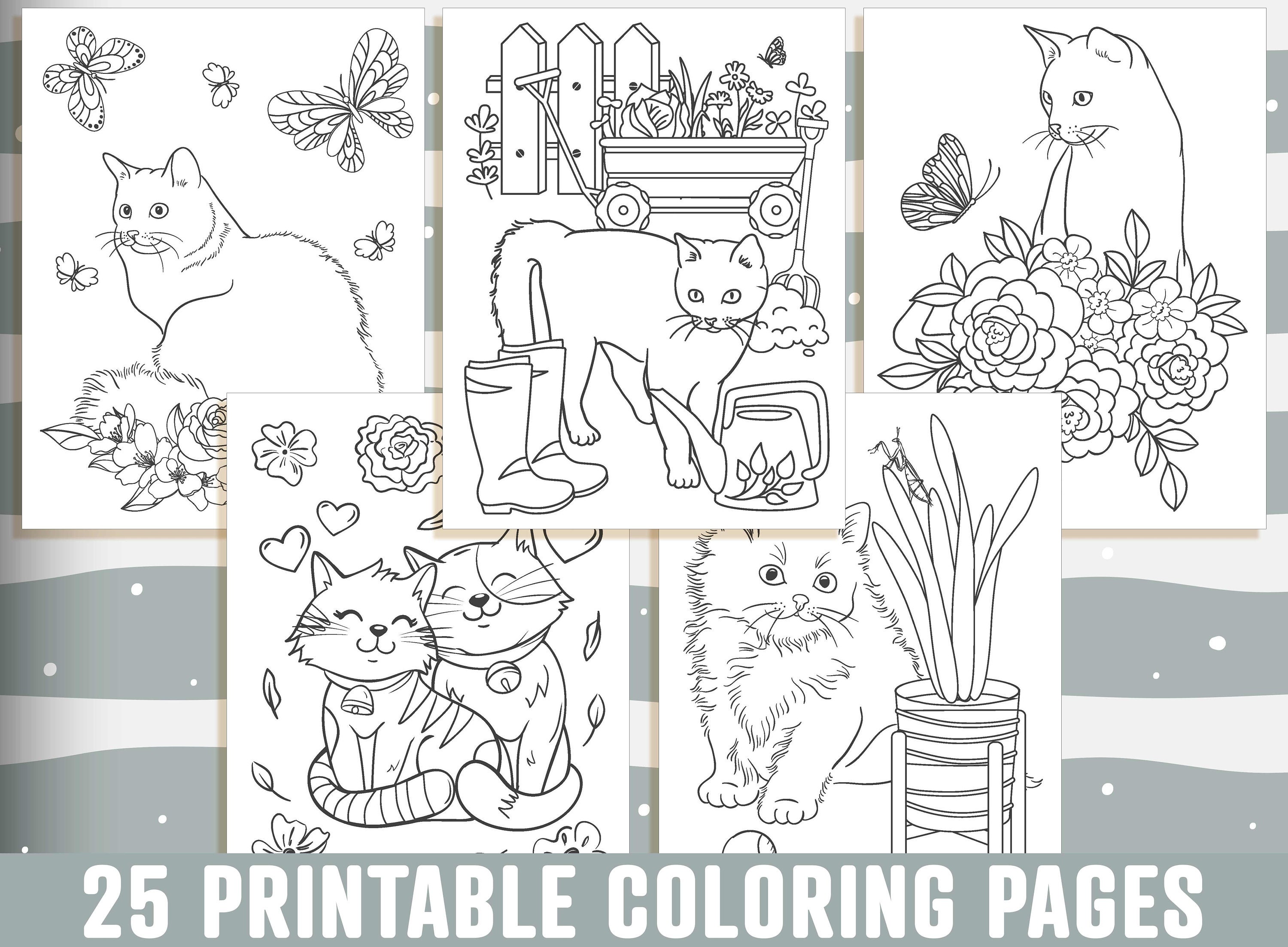 Cat coloring pages printable cat coloring pages for kids boys girls teens adults kitten birthday party activity instant download