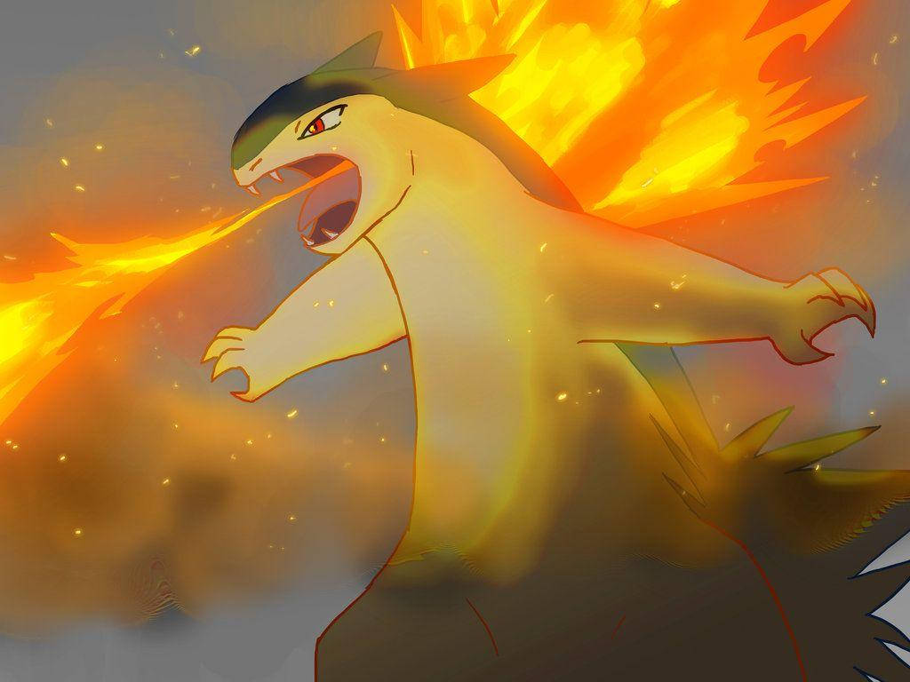 Download majestic typhlosion unleashing its power in a battle wallpaper