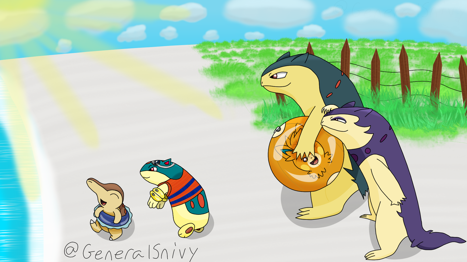 Typhlosion family beach day fanart made by me rpokemonscarletviolet