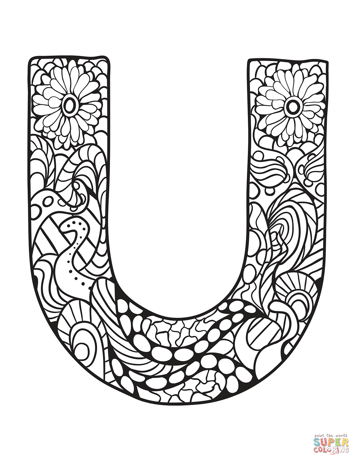 Letter u zentangle coloring page free printable coloring pages