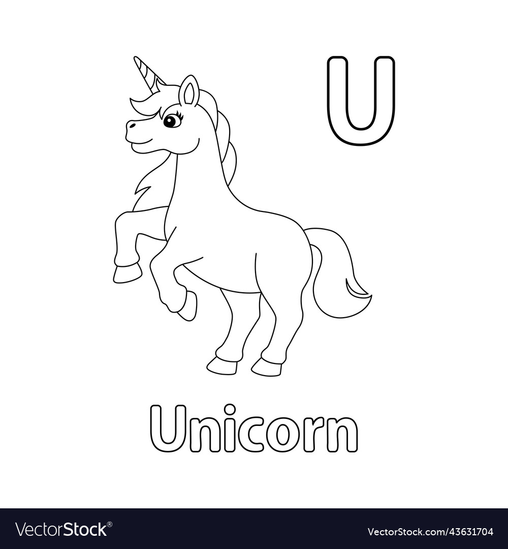 Jumping unicorn alphabet abc coloring page u vector image