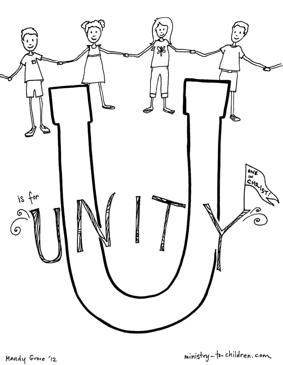 U is for unity bible alphabet coloring page