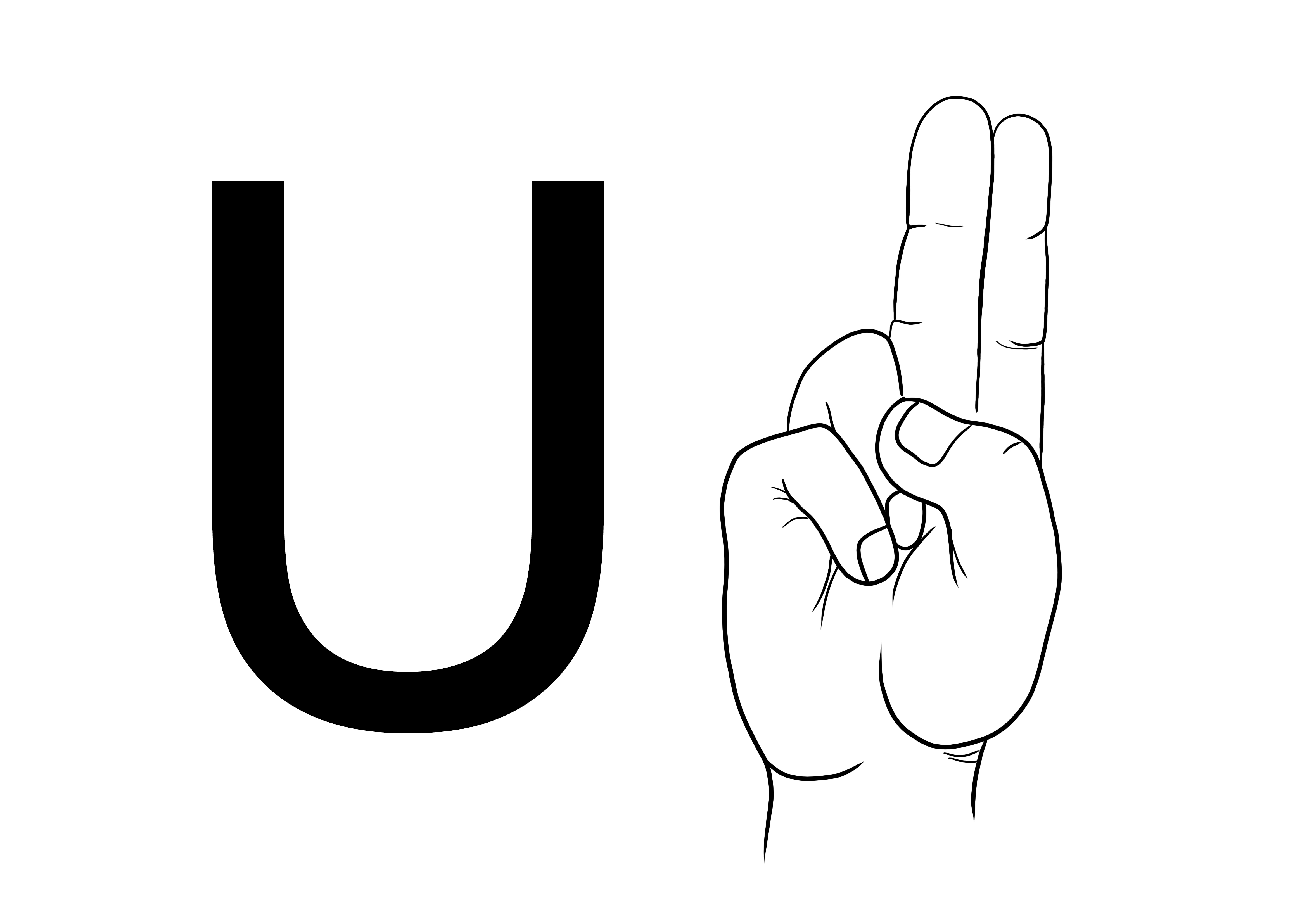 Asl sign language letter u coloring page to print for free