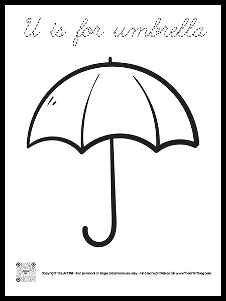 Letter u is for umbrella coloring page dotted font â the art kit