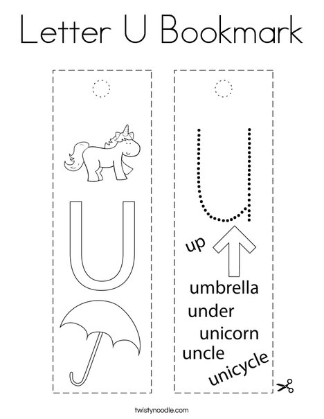 Letter u bookmark coloring page