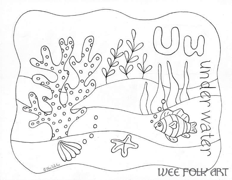 Nature alphabet coloring page letter u