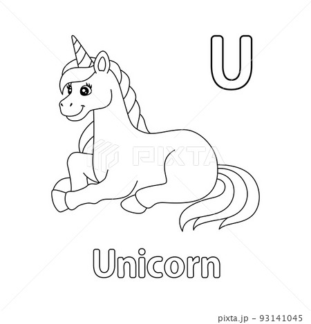 Laying unicorn alphabet abc coloring page u