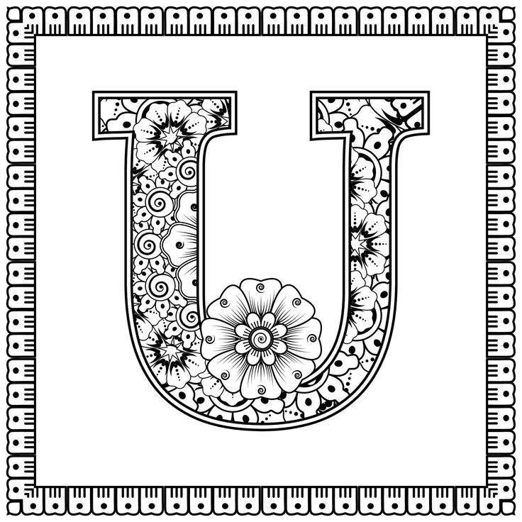 Download letter u made of flowers in mehndi style coloring book page outline hand