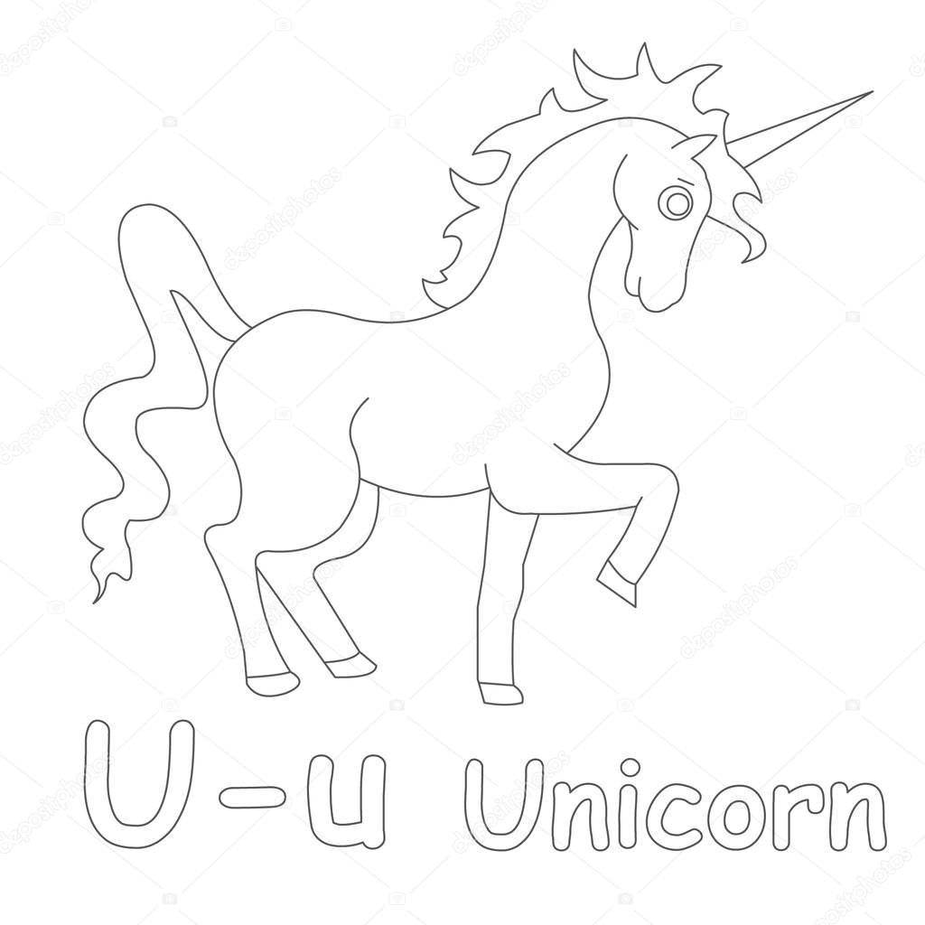 U for unicorn coloring page stock illustration by arto