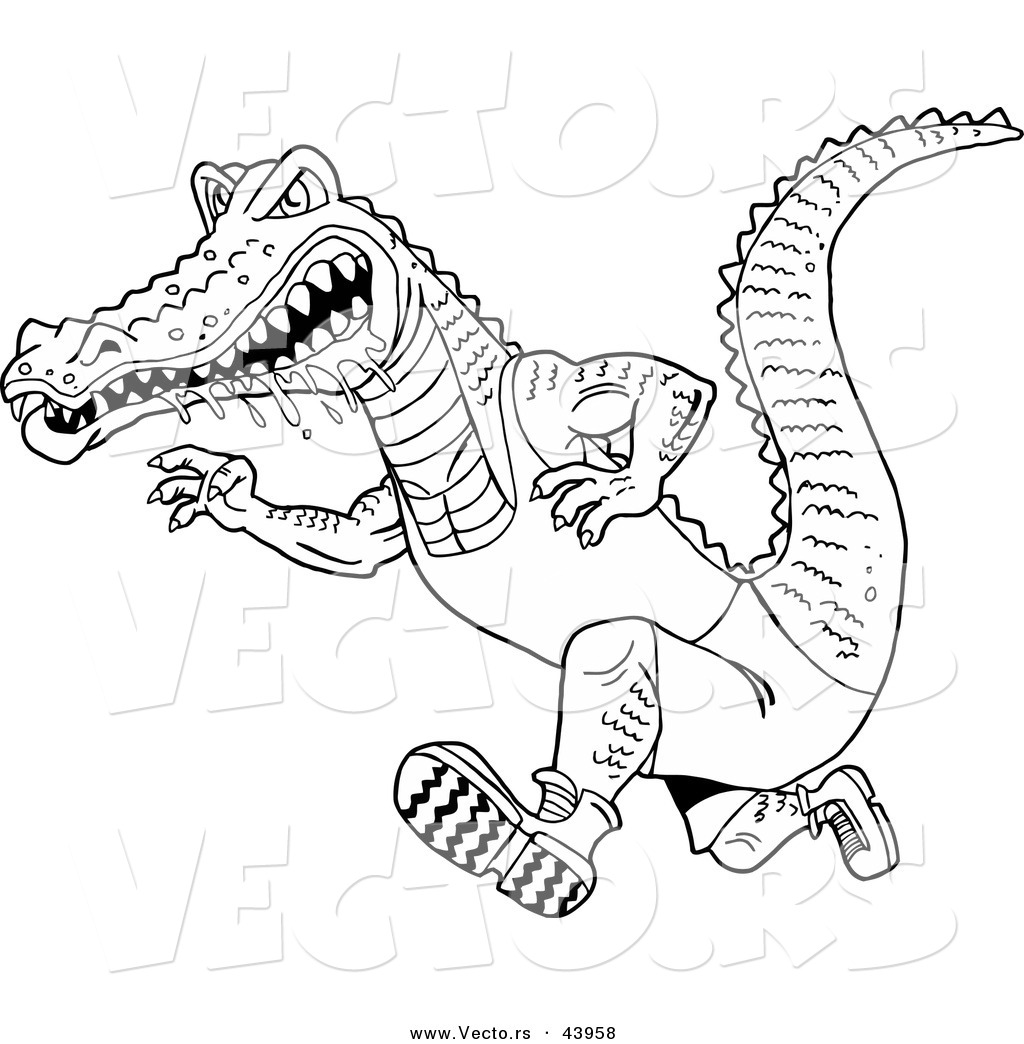 R of a drooling cartoon alligator running fast