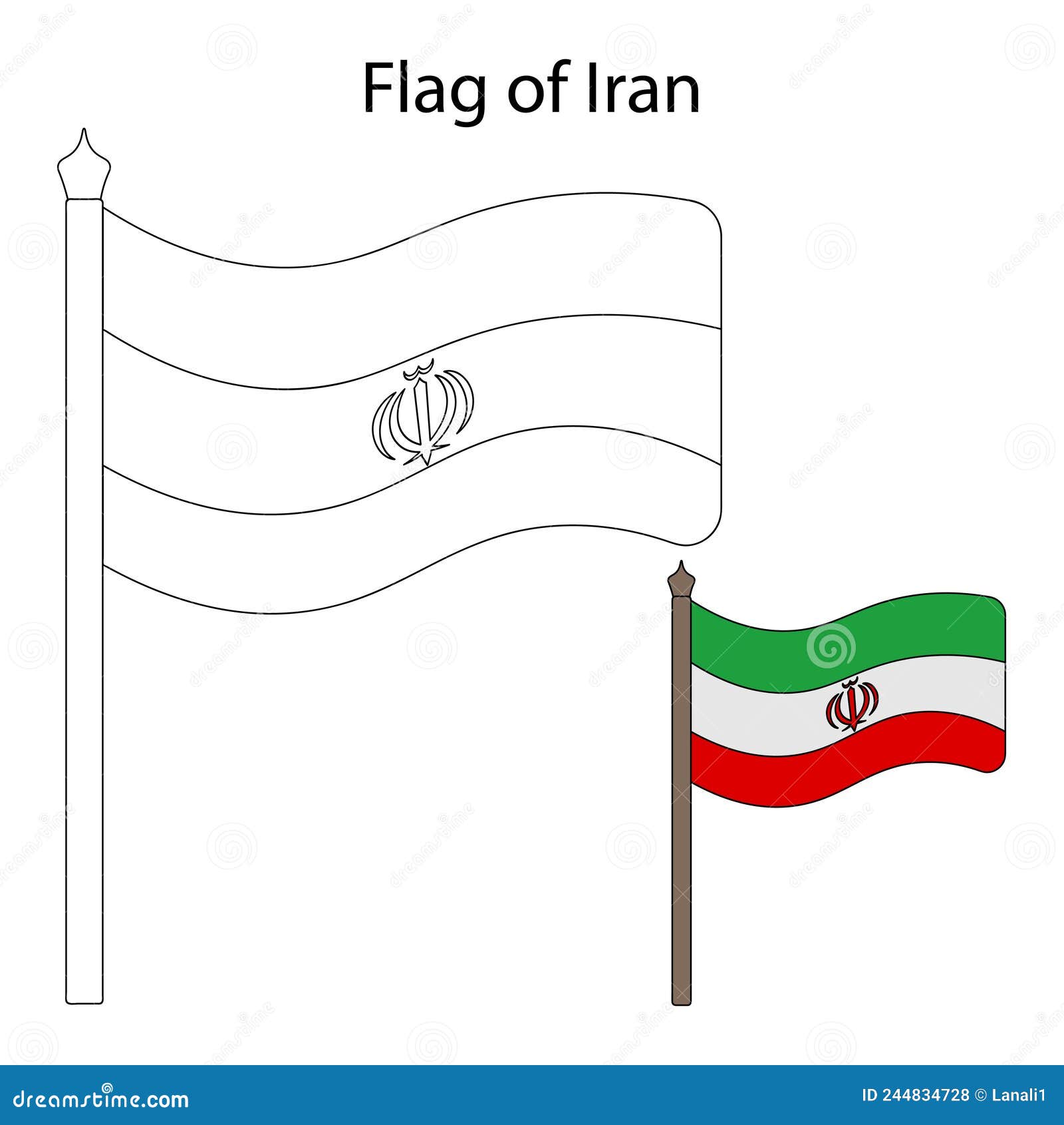 Iranian flag sketch color the flag according to the given example vector illustration coloring book for children stock vector