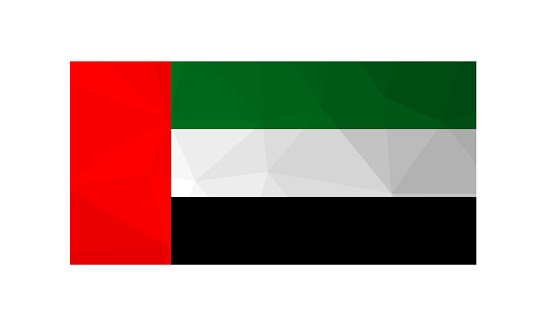 Vector illustration official ensign of united arab emirates national uae flag with red green white black stripes design in low poly style with triangular shapes stock illustration