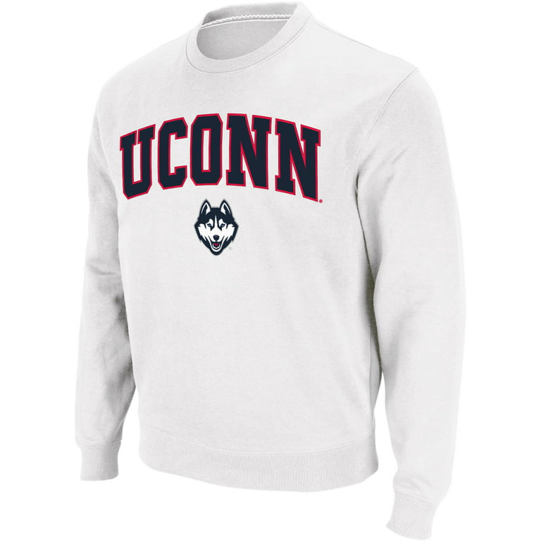 Mens colosseum white uconn huskies arch logo crew neck sweatshirt
