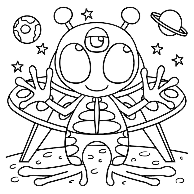 Premium vector ufo alien space coloring page for kids