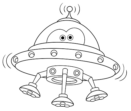 Coloring page of cartoon ufo alien space ship stock illustration