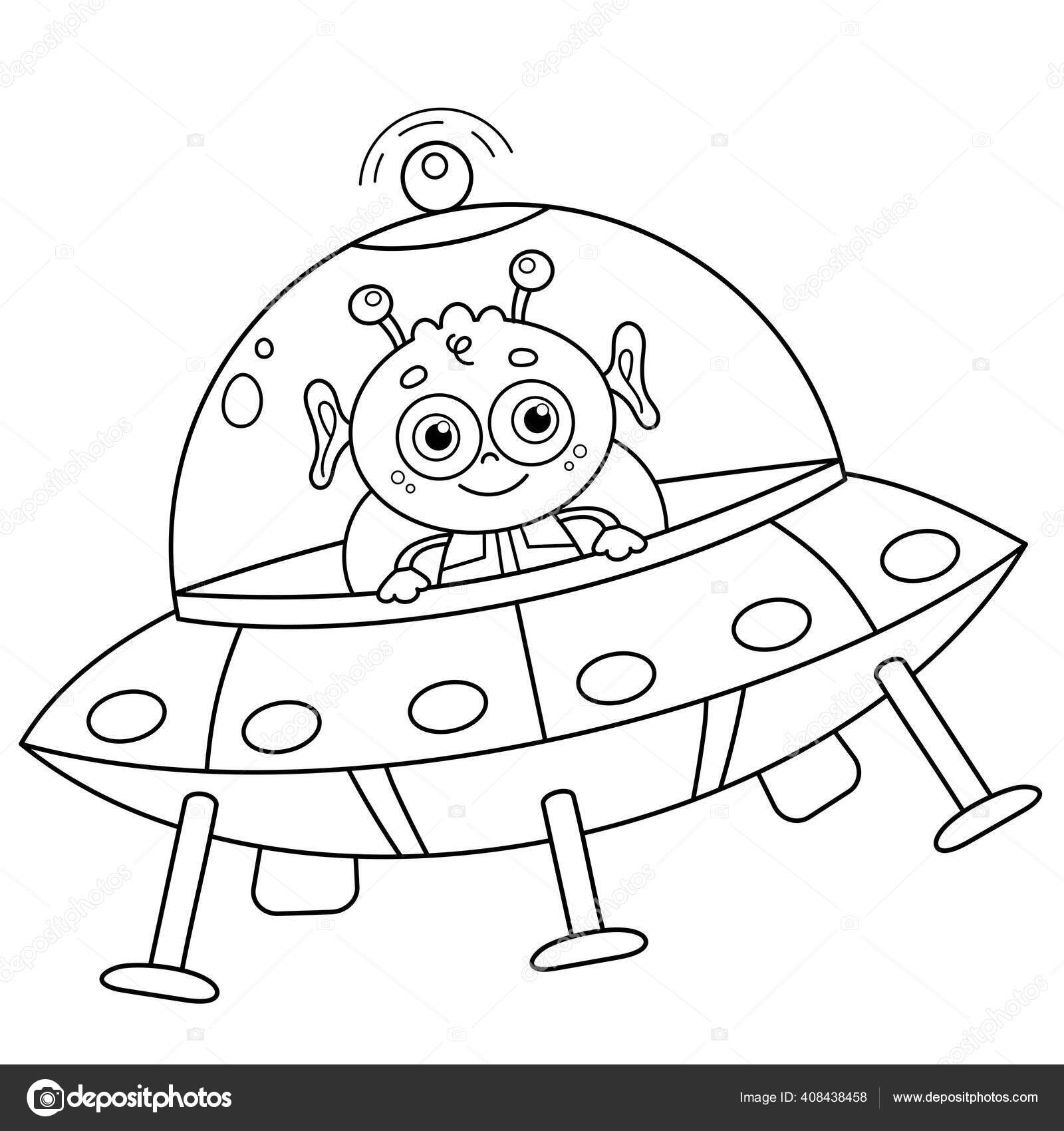 Coloring page outline cartoon flying saucer alien space coloring book stock vector by oleon