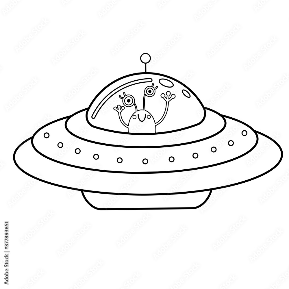 Coloring page outline of cartoon ufo with alien vector image on white background coloring book of transport for kids vector