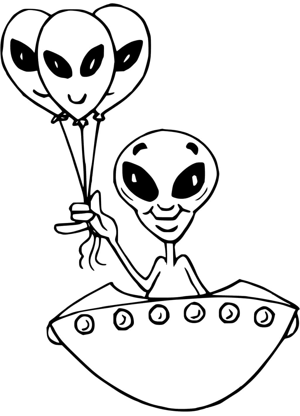 Alien and balloons coloring page