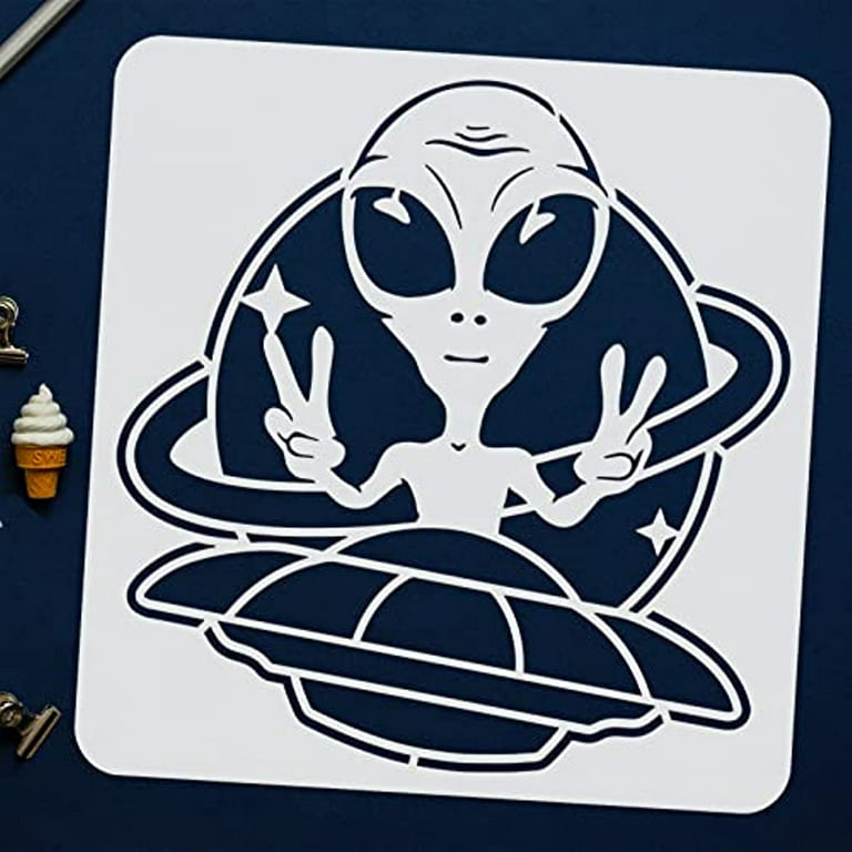 Pc alien stencils for painting reusable alien and ufo pattern drawing stencil diy craft alien planet stencil