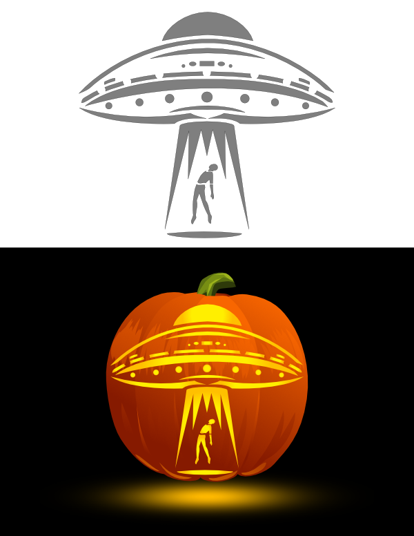 Printable alien abduction pumpkin stencil