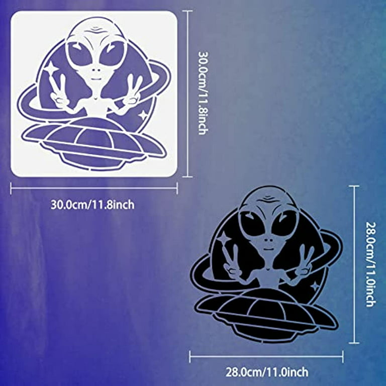 Pc alien stencils for painting reusable alien and ufo pattern drawing stencil diy craft alien planet stencil